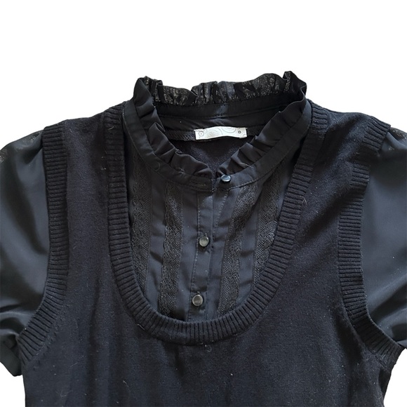 Y2K or Coquette Dynamite Black Knit Layered Lace Trim and Mesh Mini Dress/Tunic - Picture 4 of 6